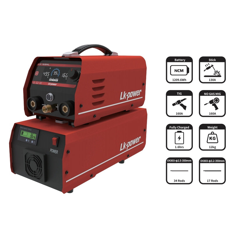 Rechargeable Portable MMA MIG Welder 1209Wh Cordless NO GAS TIG Welding Machine LK-160ML