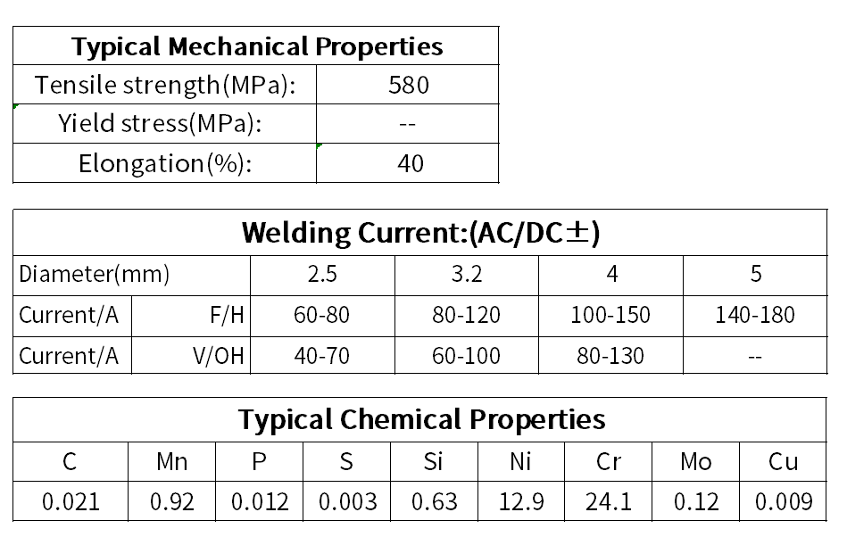 AWS E309L-16 Super Low Carbon Cr23Ni13 Stainless Steel Welding Rod